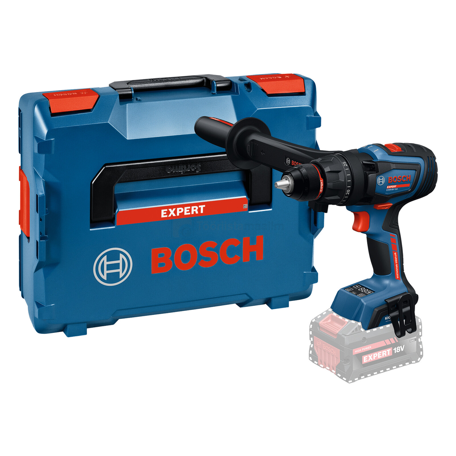 Pildil on Bosch akulööktrell EXSB18V-150 koos hoiukohvriga, kuid ilma aku ja laadijata.